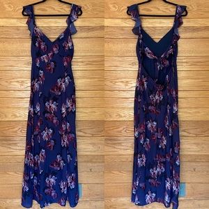 NWT Japna navy blue and purple floral maxi dress